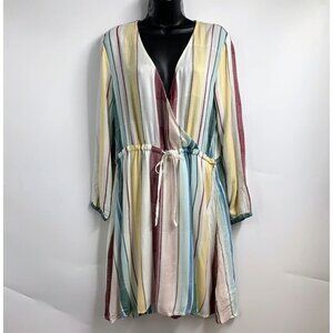 Rails Women's‎ Becca Cusco Striped Long Sleeve Surplice Tie Waist Mini Dress M